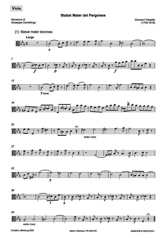Paisiello, Giovanni: Stabat Mater del Pergolese (Viola)