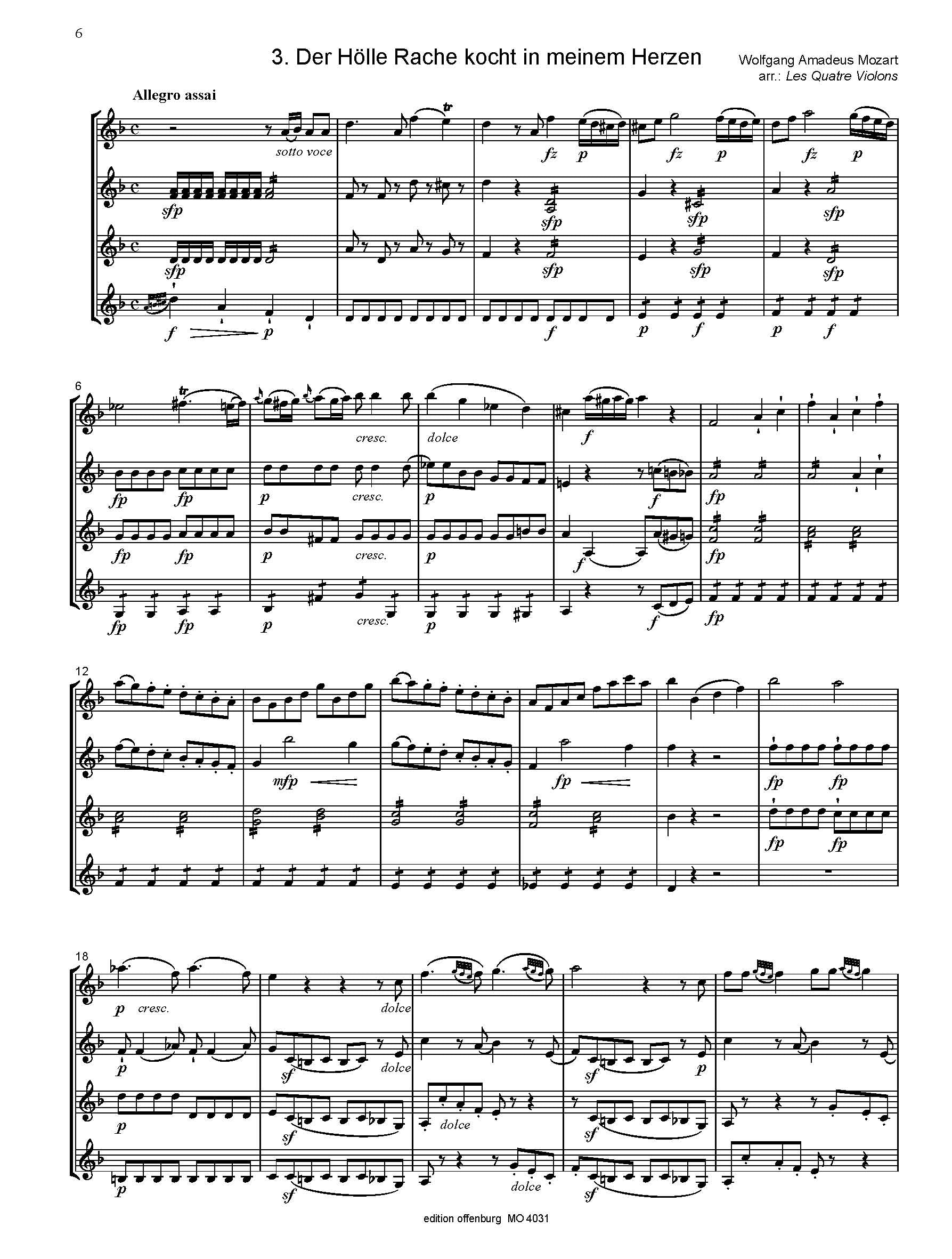 Wolfgang Amadeus Mozart: Die Zauberflöte for 4 Violins Wolfgang Amadeus Mozart: Die Zauberflöte for 4 Violins
